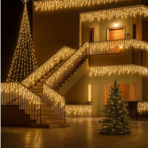Instalație de Crăciun Franjuri 12m cu 300 LED-uri Alb Cald, pentru Exterior și Interior