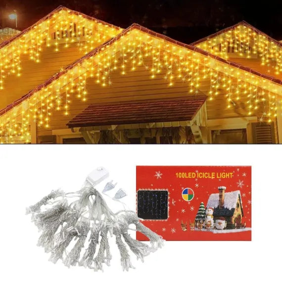 Instalație de Crăciun Franjuri 12m cu 300 LED-uri Alb Cald, pentru Exterior și Interior